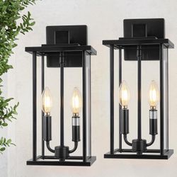 2-Pack Large Outdoor Wall Light, 16" Exterior Lighting Fixtures Wall Mount, 2-Light Waterproof Wall Sconce, Modern Black Outdoor Lamps for Patio, Entr