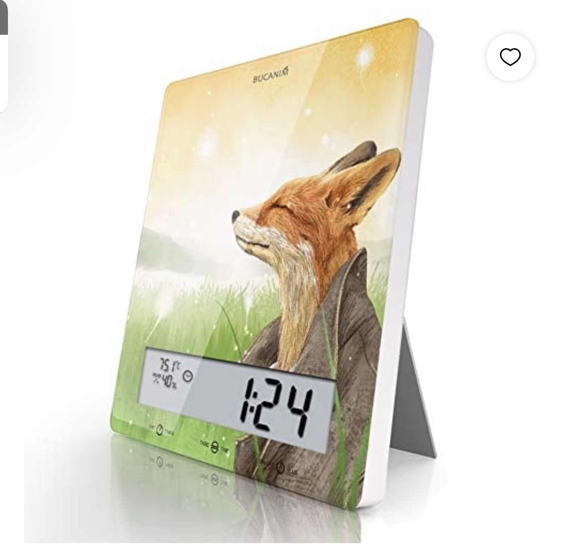 BUcanim Digital Kitchen Scale with Temperature Humidity Time Timer Tare and Touch Sensor, 1g-10Kg/22LB Hang up Design(Fox)