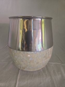 Nu Steel Jakarta Luxury Wastebasket / Planter Pot - Mother of Pearl