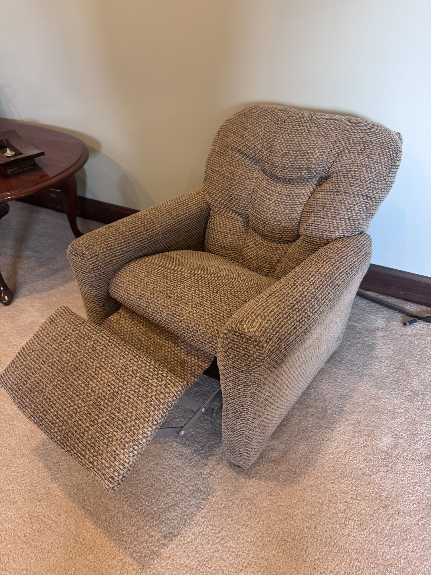 Brown Fabric Recliner Chair Kids Sized with Extending Footrest