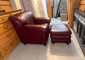 Burgundy Leather Chair & Ottoman - Delivery Available