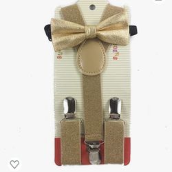 Boy gold Bow tie And Suspender Set