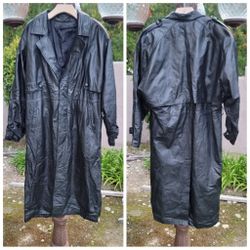 Vtg Leather Trench Coat 