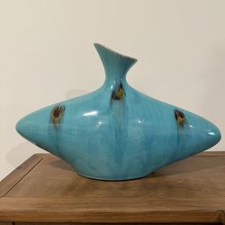 Turquoise Abstract Vase (11” Tall)