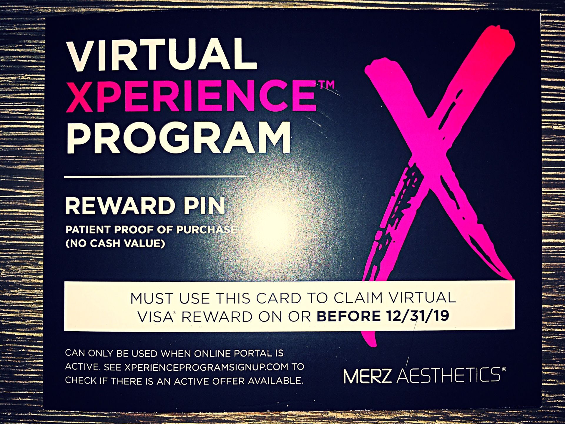 $50 Reward Pin Card - Merz Aesthetics Virtual Xperience Program