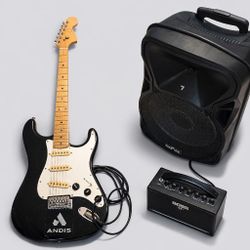 Electric Guitar Bundle – Andis Strat-Style Guitar + Boss Amplifier + BeFree Speaker