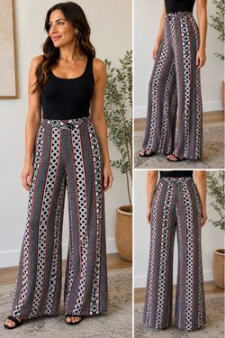 Wide-Leg High-Waist Geometric Print Pants
