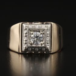 Gents Heavy VVS2 Round Brilliant cut White diamond ring solitaire 14kt size 10.75