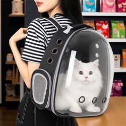 Black| New! Space Capsule Pet Carrier Backpack – For Small Cats & Dogs  Breathable Bubble Window | Airline-Approved | Oxford Cloth | Travel & Hiking 