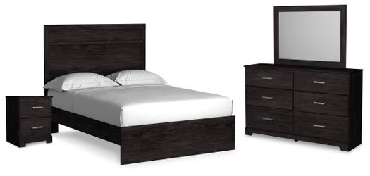 Belachime Charcoal Full Panel Bed, Dresser, Mirror and Nightstand (Online Special Price)