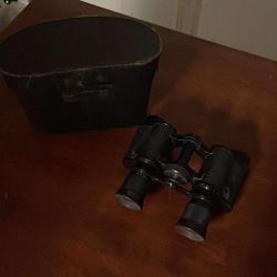 Vintage Binoculars With Leather Case
