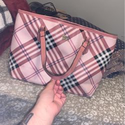 Pink Plaid Tote Bag 