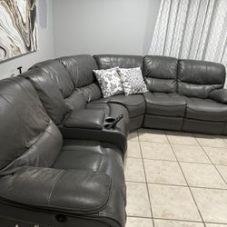 Sectional Faux Leather Gray Sofa FREE