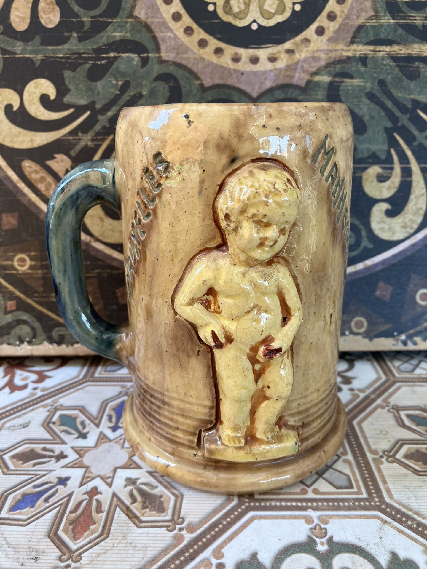 Vintage Mug Beer Stein Bruxelles Manneken Pis Art Pottery
