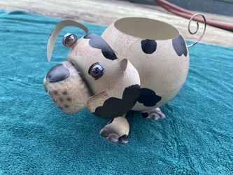 Decorative Metal Dog Planter/ Item Holder With Bobble Head
