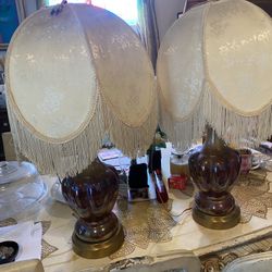 Vintage Dark Purple Carnival Glass Lamps 