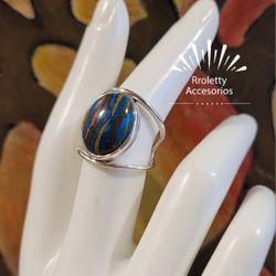 Sterling Silver 925 Ring Rainbow Oval Stone