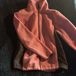 Athletic Works Pink Fuzzy Coat With Grey Trim ,size Ladies Medium 