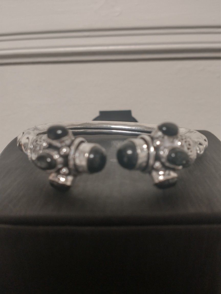 Black Onyx Sterling Silver Overlay Bangle Bracelet