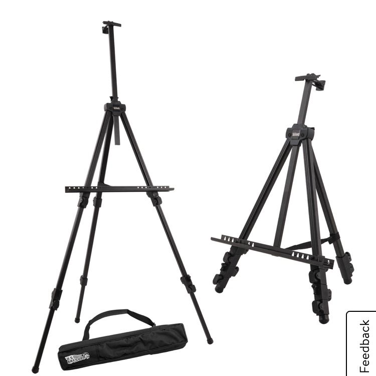 U.S. Art Supply 72" Aluminum Tripod Artist Field and Display Easel Stand, Adjustable Height, Holds 52" Canvas, Tabletop