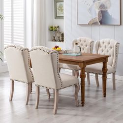 357  Upholstered Dining Chairs Set of 4 for Kitchen and Dining Room, Farmhouse Fabric Tufted Accent Chairs for Living Room and Bedroom with Wooden Leg