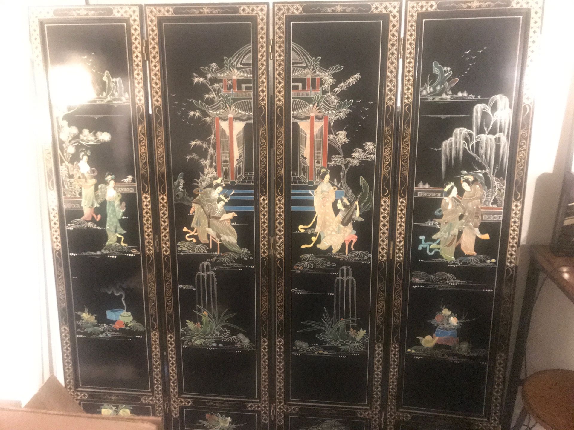 Mid Century 1950-1960s Imported Japanese Or Chinese Antique Four Panel Divider