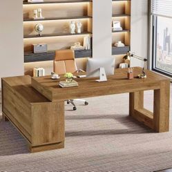 JW1009AB. L Shaped Executive Desk with Storage Cabinets and 2-Tier Shelf, 78-Inch Simple Modern Business Furniture Large Computer Writing Table Workst