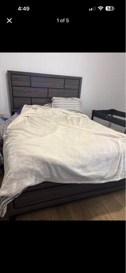 Gray Wood Bed Frame with Headboard & furniture