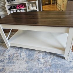 Modern Farmhouse Coffee Table with Storage, 2-Tier Center Table for Living Room