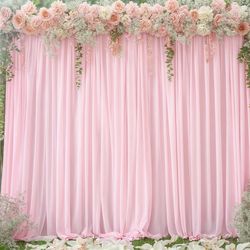 8x10FT Baby Pink Backdrop Curtains For Wedding Parties, Wrinkle Free Polyester Photography Backdrop Drapes For Wedding Baby Shower Birthday Parties St
