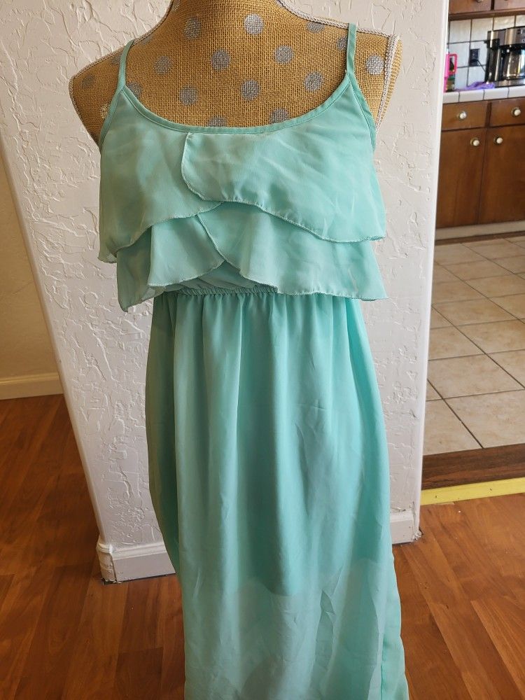 Three Pink Hearts Mint Maxi Dress S
