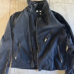 Black Biker Denim Jacket W/  Silver Zipper 