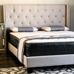 Brand New Full Size Beige Bed Frame With New Mattress/Fast Delivery
