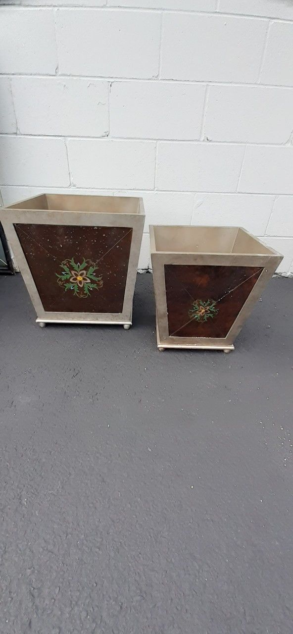 Set Of 2 Decorative Glass Pane Planter Pots