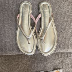 J. Crew. Leather Thong Gold Slides