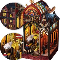 LED Book Nook Kit for Adults – DIY Miniature House Kit, Wooden Dollhouse Kit, Booknook Craft Kits, Library Bookshelf Decor, 3D Puzzles for Adults, Boo