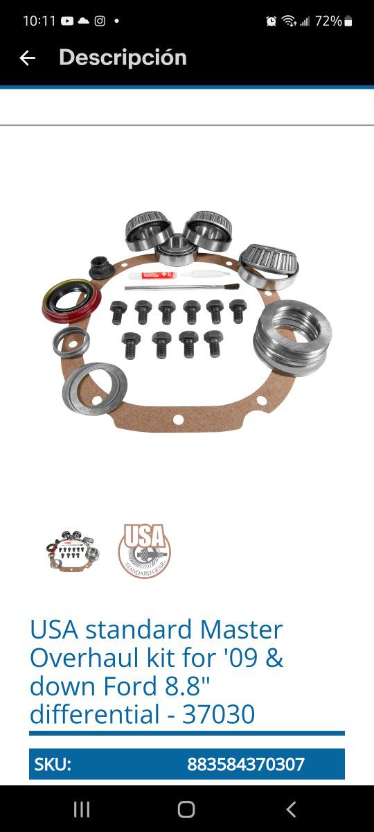 USA standard Master Overhaul kit for '09 & down Ford 8.8" differential - 37030