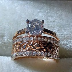 Beautiful Rose Gold Sterling Silver Crystal Ring Women's Size 7