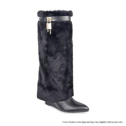 Fur Wedge Knee High Boots
