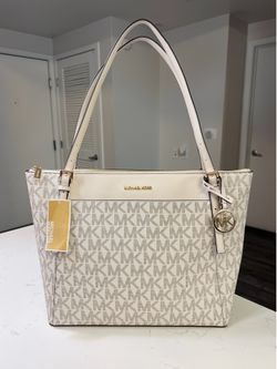 Michael Kors Cream Large Zip Tote Bag NEW