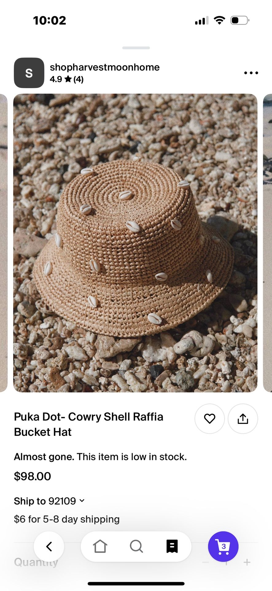 Puka Dot Cowry Shell Raffia Bucket Hat