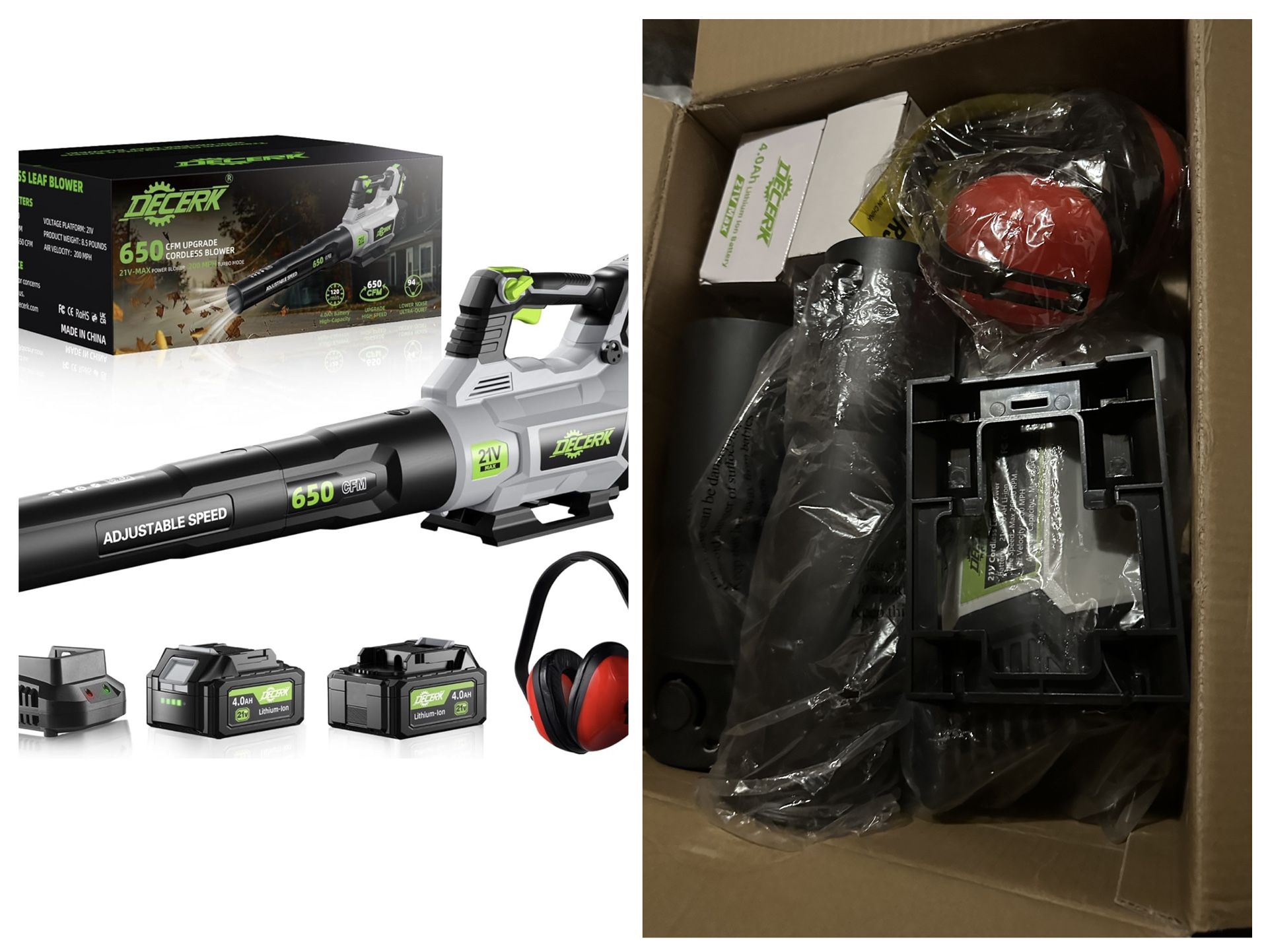 Leaf Blower Cordless, 21V Electric Leaf Blowers with 2X 4.0Ah Battery, Lightweight Snow Blower with Turbo Button, Variable Speed Dial, and Cruise Cont