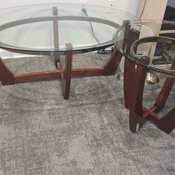 Glass Coffee Table And 2 Glass  End Tables