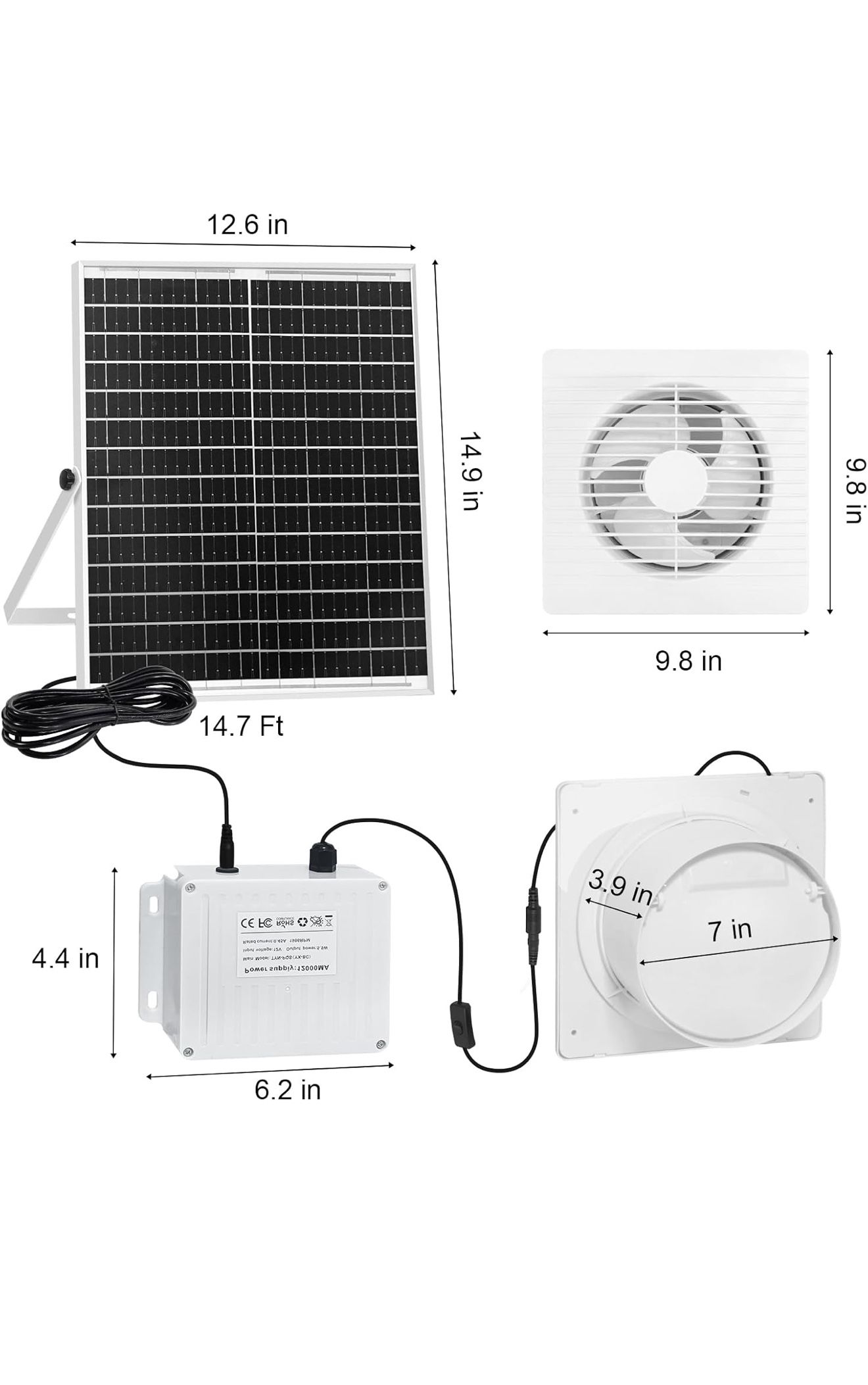 Auzev Solar Exhaust Fan with 12000mAH Battery,