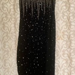 Dress - elegant, shimmery black amd silver sequin gown with front slit