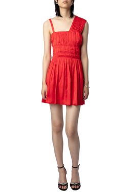 NWT Zadig & Voltaire Red Roselie satin pleated dress M