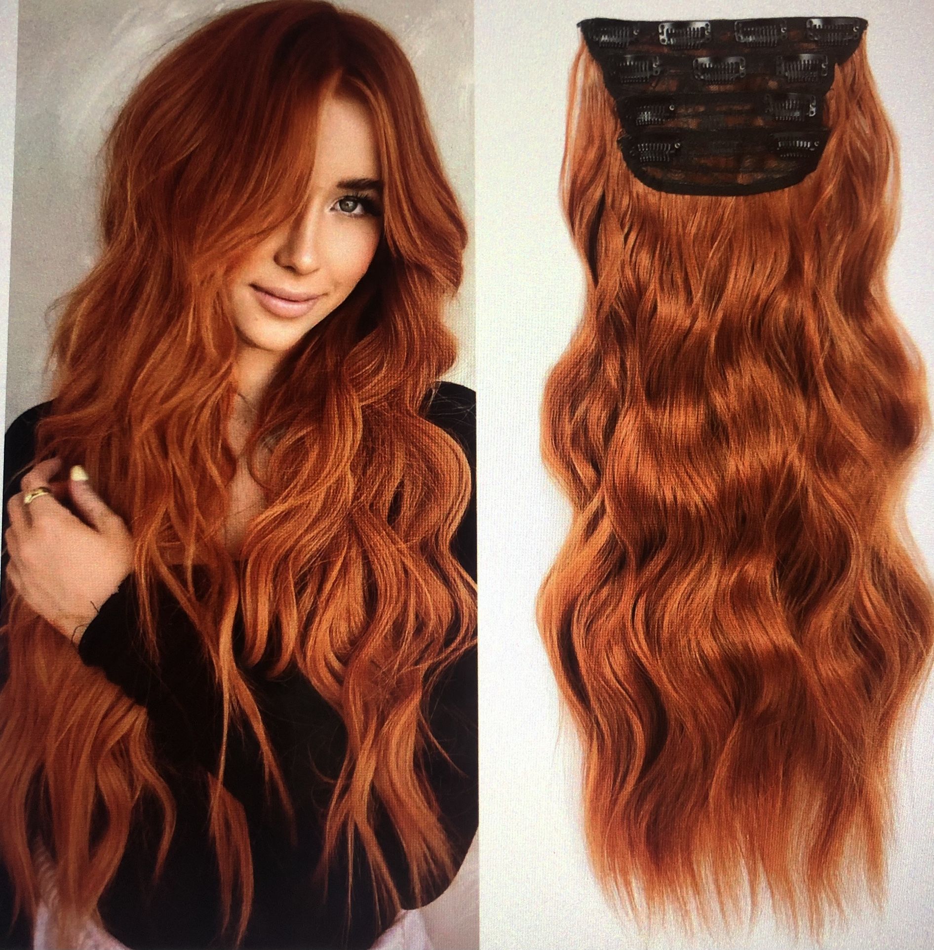 Copper Red Clip In Long Wavy Hair Extensions
