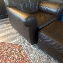 Real Leather Chair And Ottoman 