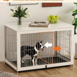 Piskyet Large White Dog Crate Furniture With Divider
