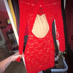 Red Lace Open Back Dress (Express) 
